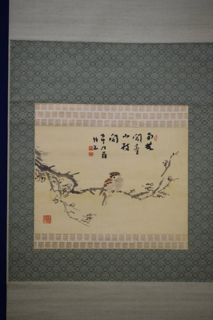 真作/姫島竹外/梅に雀図/布袋屋掛軸HI-340