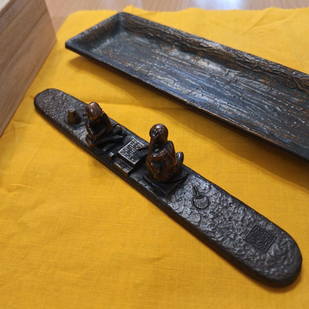 (未使用)青銅製文鎮 勝負 治彦 作 文鎮 ペントレイ セット