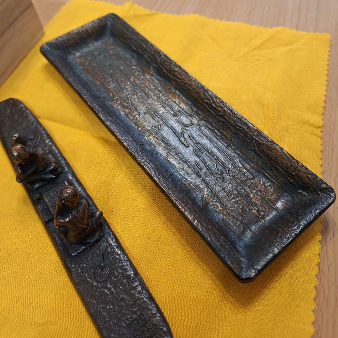 (未使用)青銅製文鎮 勝負 治彦 作 文鎮 ペントレイ セット