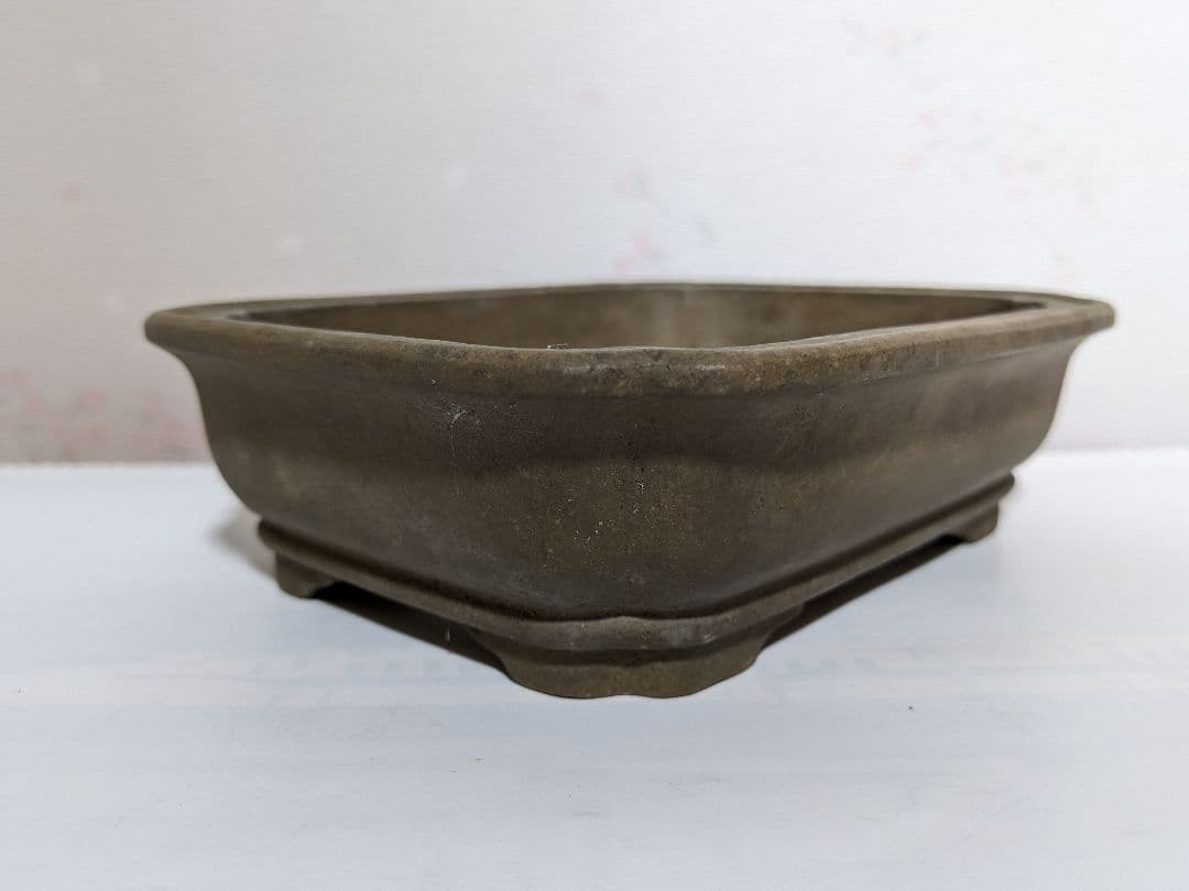 ♦中国？宜興窯 梨地 隅切り長方形ミニ盆栽鉢 小品盆栽鉢 古美術品 骨董品