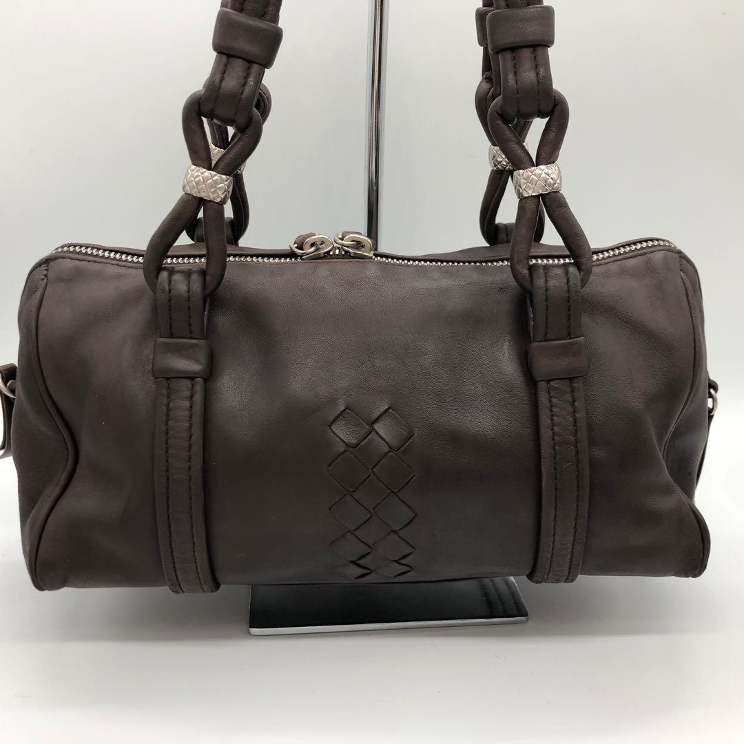 ボッテガヴェネタ　ミニボストンバッグ ダークブラウン イントレチャート