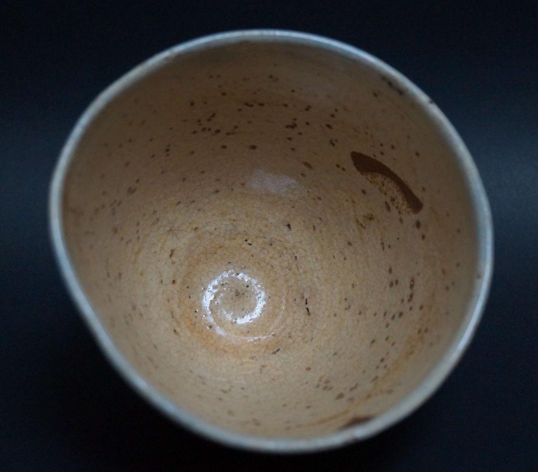 江戸期 古杉形茶碗 墨絵蘭文 在銘 池坊家元蔵共箱 茶道具★時代物★