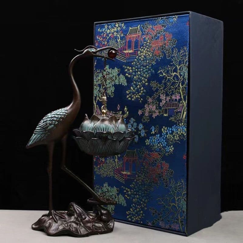 銅 細工 鶴蓮華薫製香炉 炉弔り 執務室 応接間 茶室 書斎薫香炉 工芸品 置物