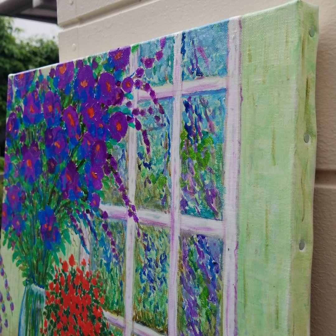 キャンバス油絵　よっこ確認　窓辺に並べたお花　大きめキャンバス