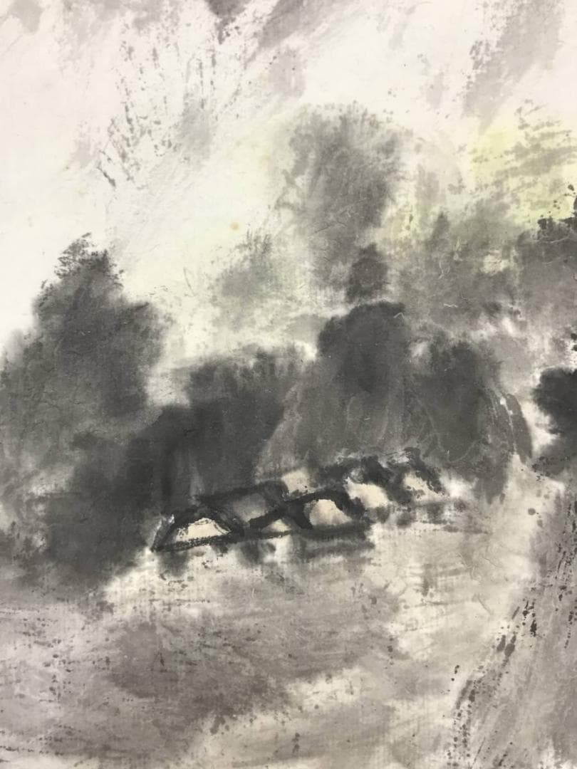 【真作】高津玉峰/山挟/山水人物図/千屋にて/掛軸/名家伝来/AC-473