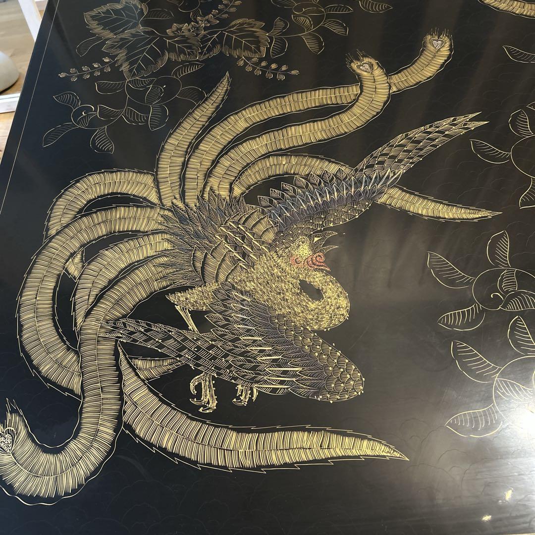 座卓 テーブル 鳳凰 不死鳥 フェニックス 高級 座敷机 螺鈿 ローテーブル 黒