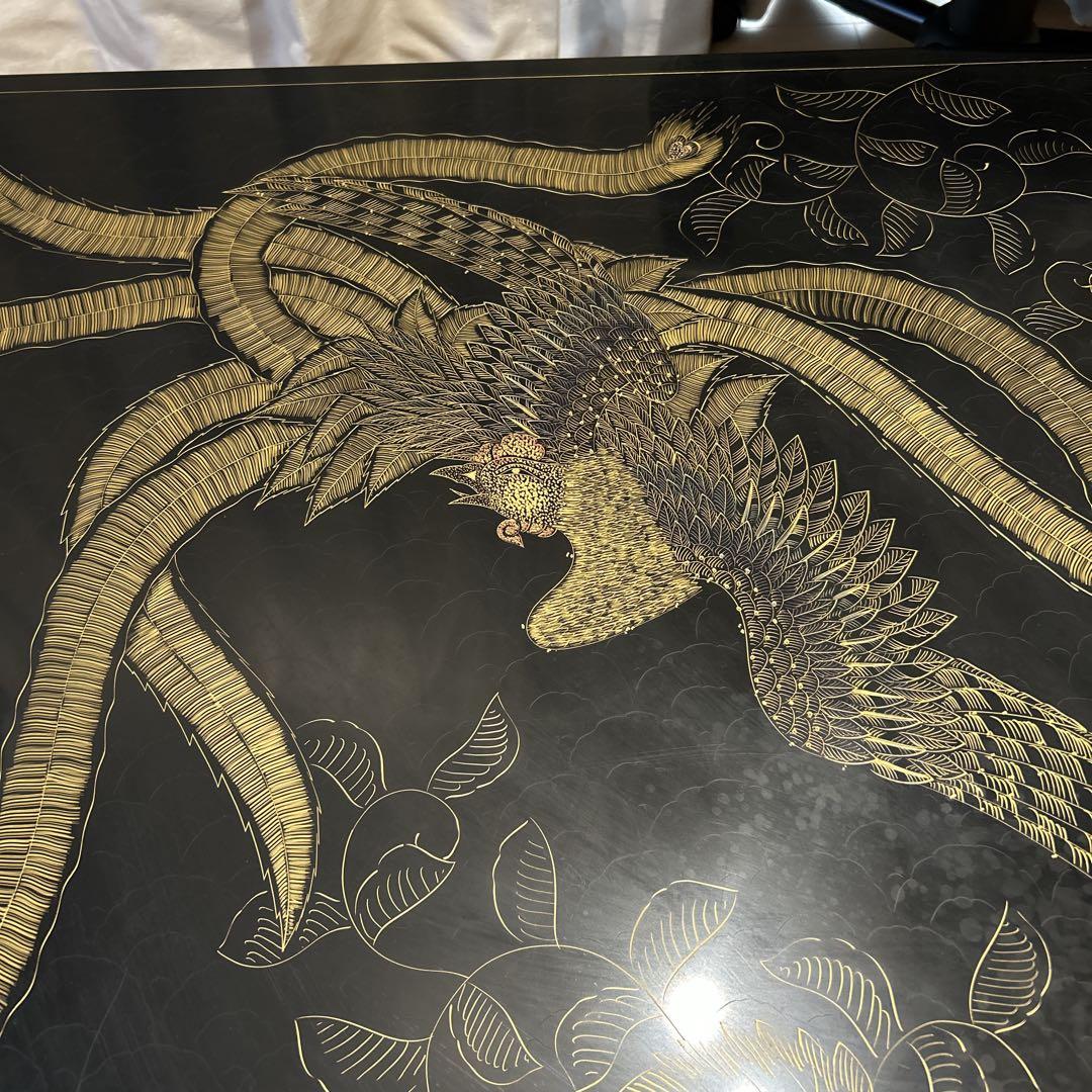 座卓 テーブル 鳳凰 不死鳥 フェニックス 高級 座敷机 螺鈿 ローテーブル 黒