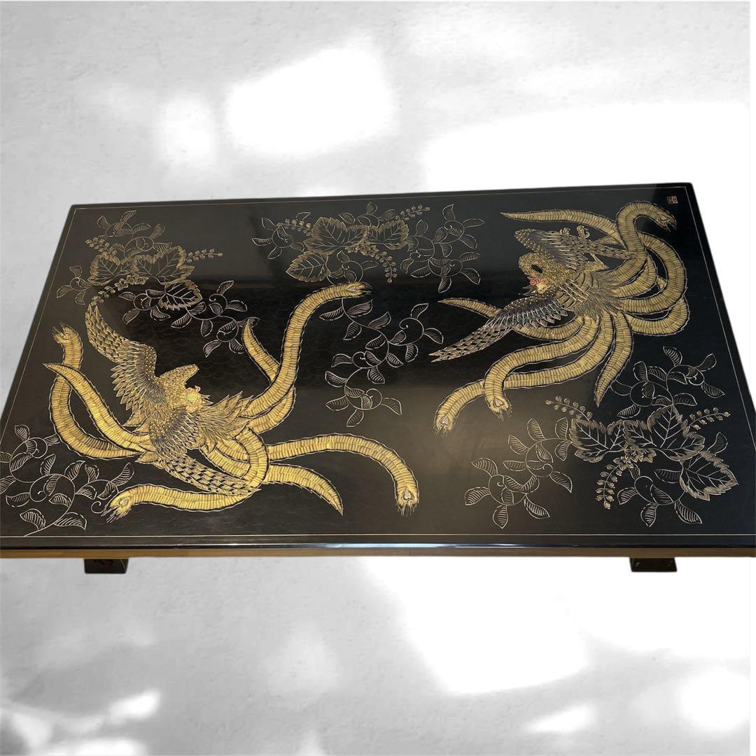 座卓 テーブル 鳳凰 不死鳥 フェニックス 高級 座敷机 螺鈿 ローテーブル 黒