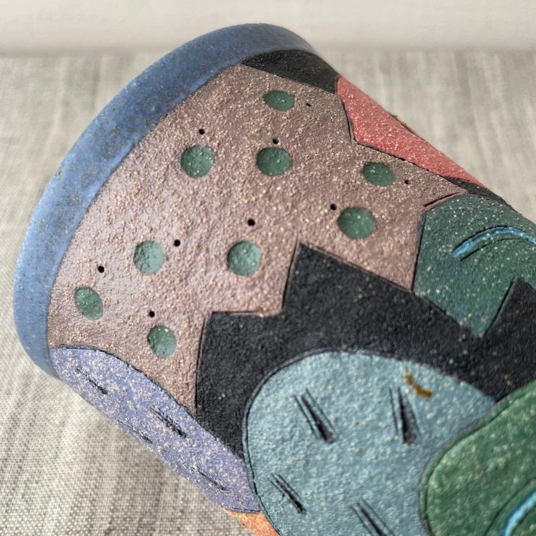 作家　陶芸家　志村観行　タンブラー　ビアカップ　背の高いコップ　手描き　手彫り