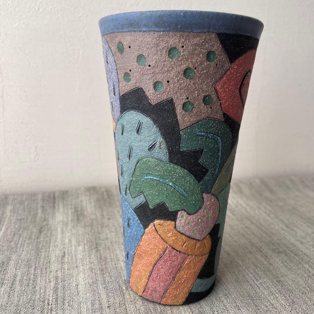 作家　陶芸家　志村観行　タンブラー　ビアカップ　背の高いコップ　手描き　手彫り