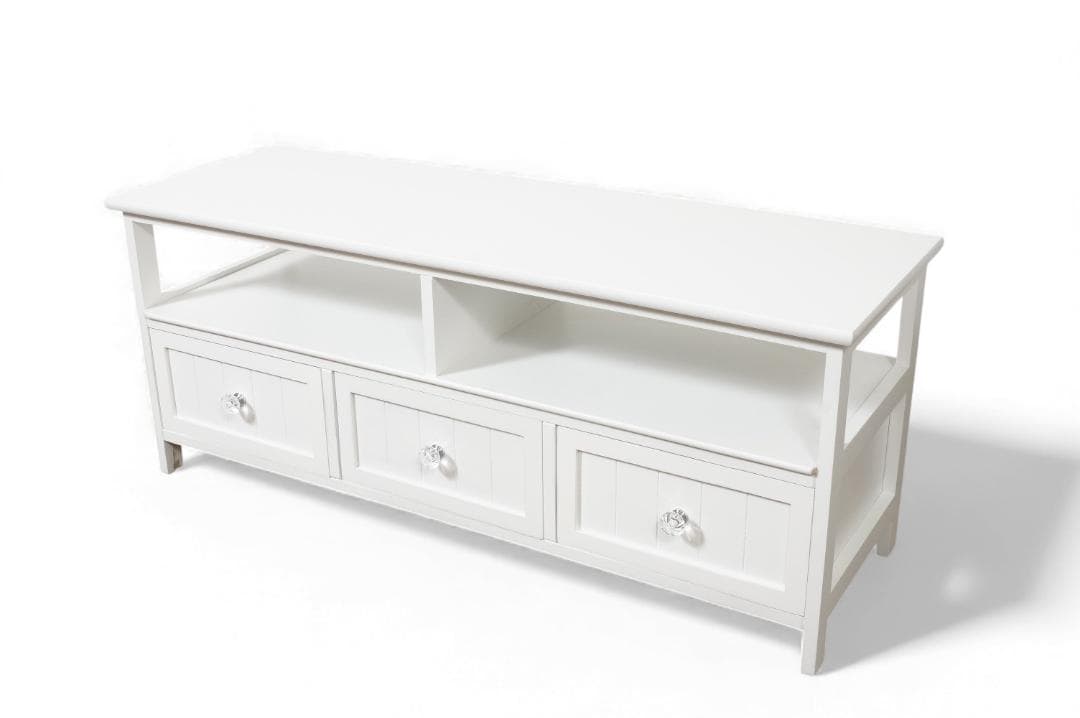 フォロー割幅100㎝【新品】クリスタル取っ手付き 白いテレビ台 アンティーク調