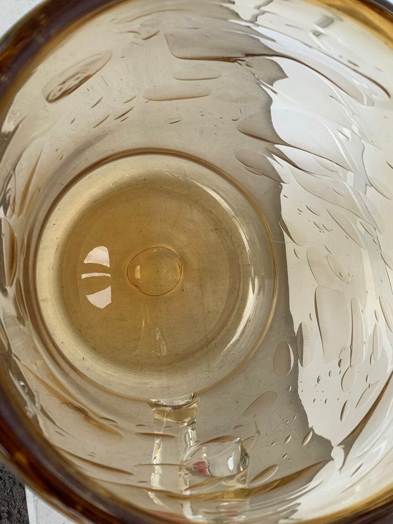 気泡ガラス　特大ビアジョッキ型　鉢　ガラスインテリア　花瓶　レトロ