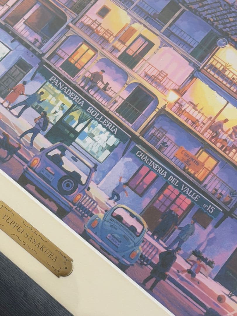 笹倉鉄平　マヨール広場　アートポスター　額装　HIBELL ART 45×100