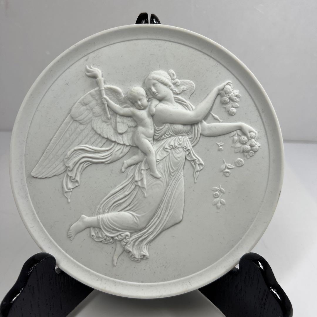 ロイヤルコペンハーゲンプラーク陶板画　天使　直径15㎝　箱付東T7-0601①