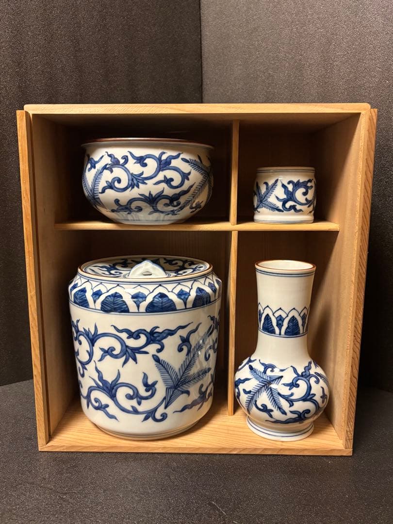 皆具 平安白鳳 茶道具　未使用　染付　有田焼　箱付