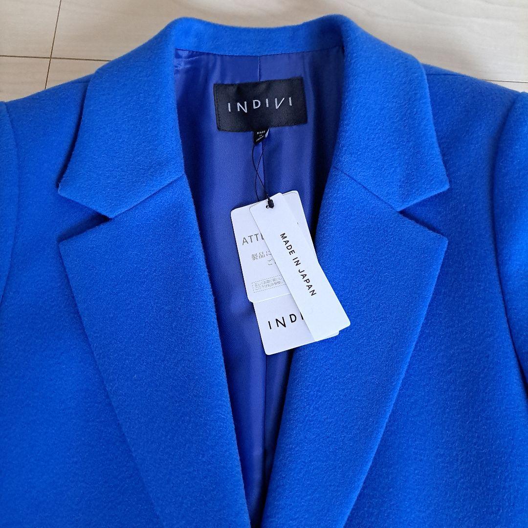 新品☆インディヴィ☆ロングコート☆チェスターコート☆青☆ブルー☆38☆Mサイズ
