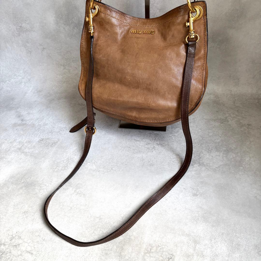 miu miu 2way ショルダーバッグ ロゴ レザー archive 茶