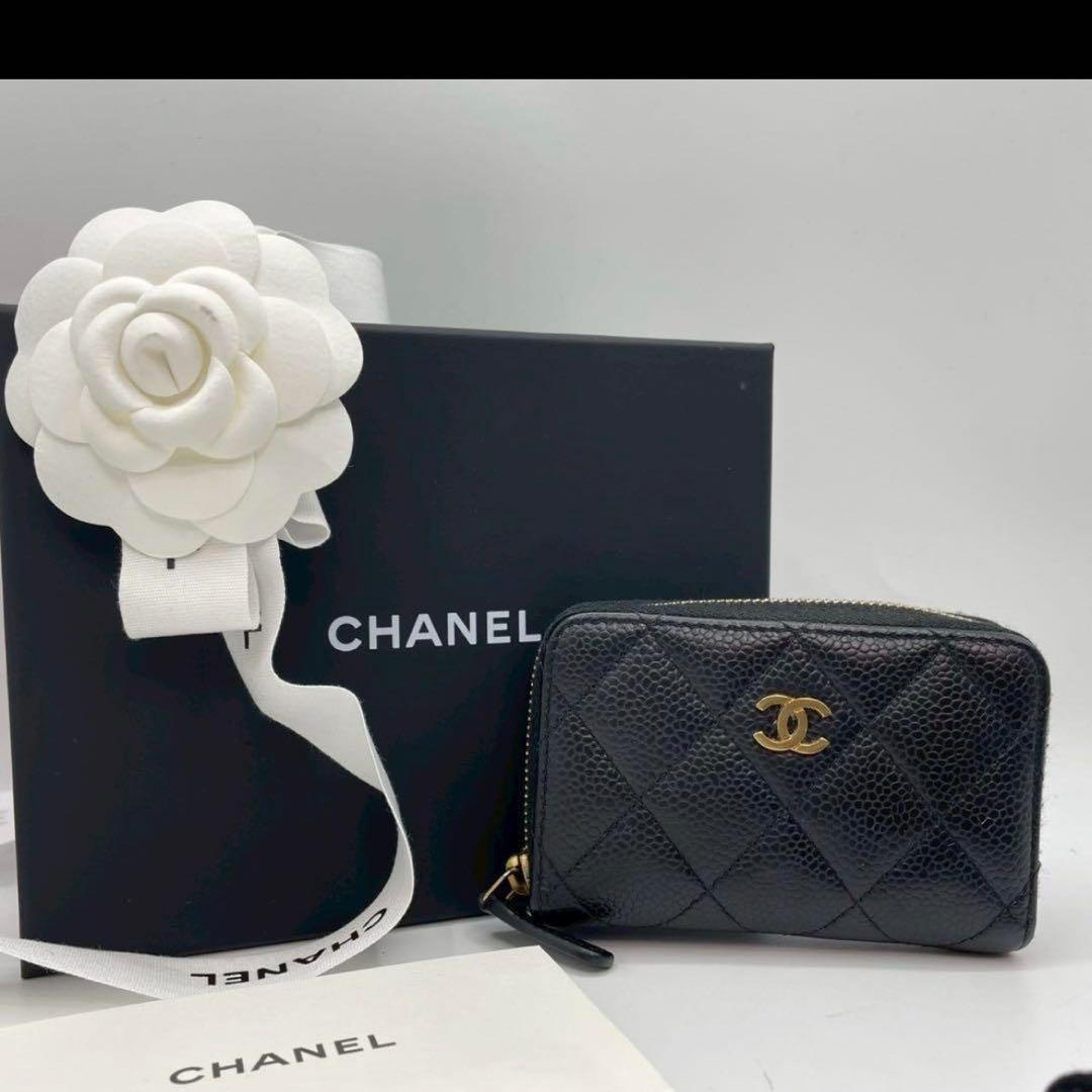 シャネル　マトラッセ　ケース　クラシック　ブラック　キャビアスキン