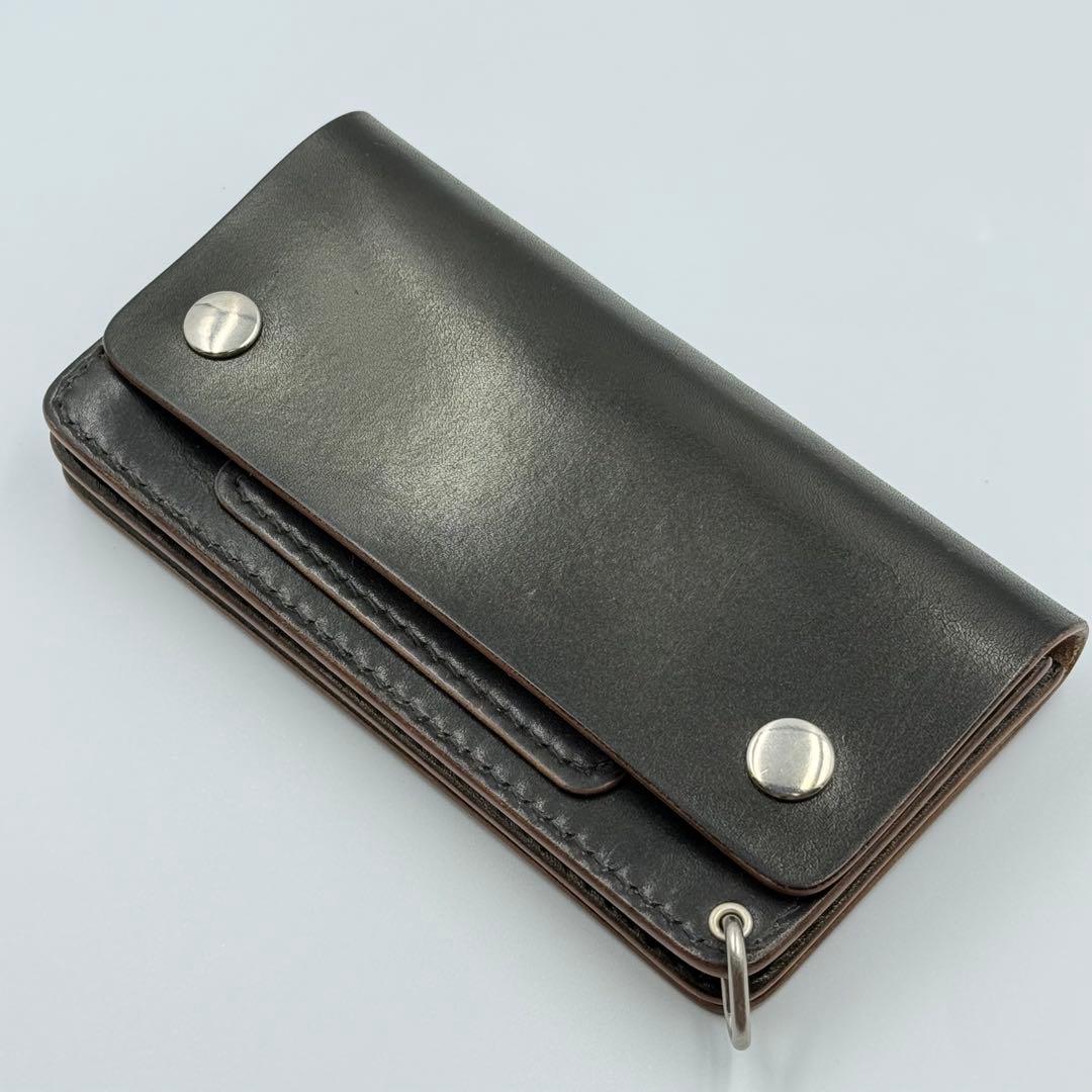 トラッカーウォレット(ブラック)タロンジッパー　サドルレザー　真鍮ニッケル