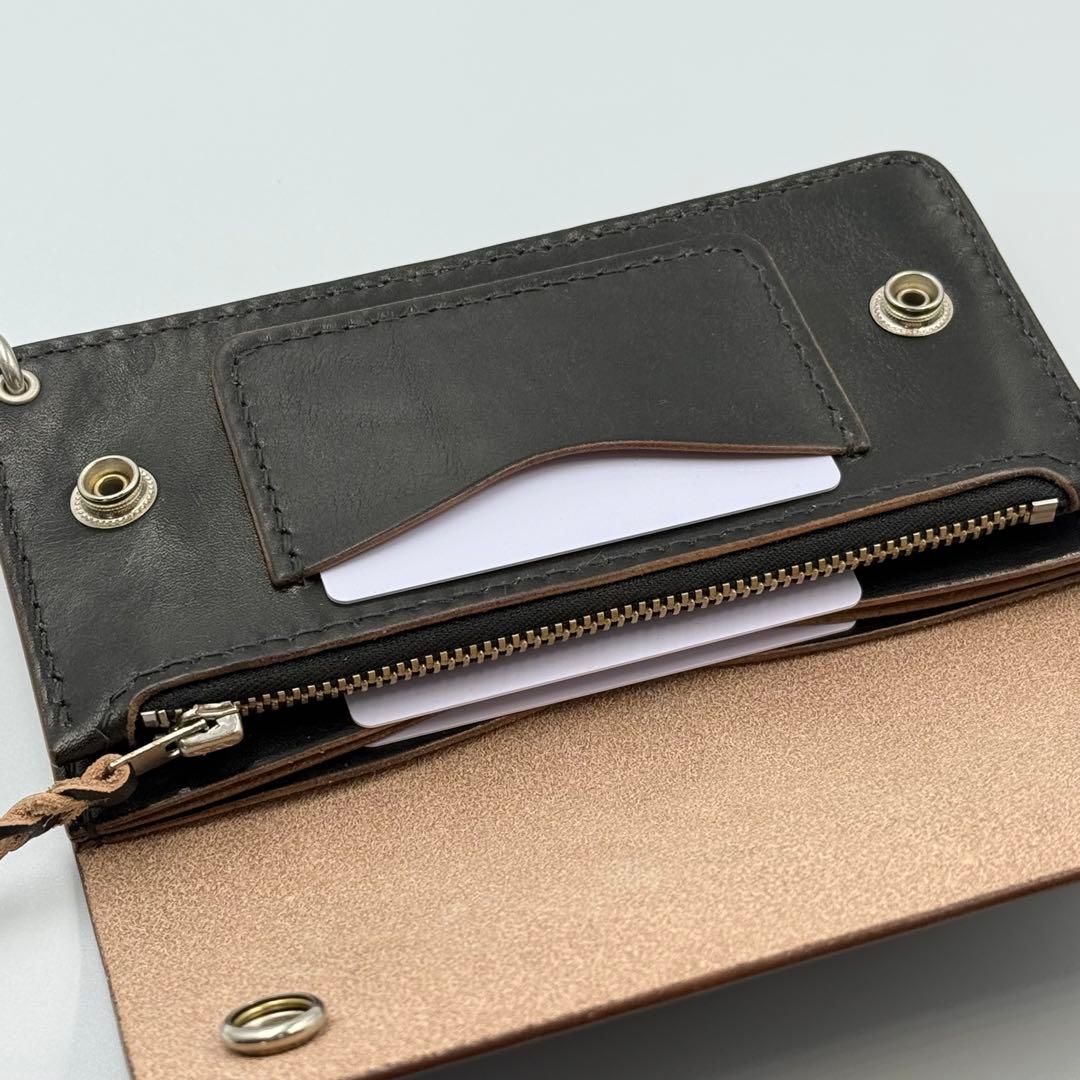 トラッカーウォレット(ブラック)タロンジッパー　サドルレザー　真鍮ニッケル
