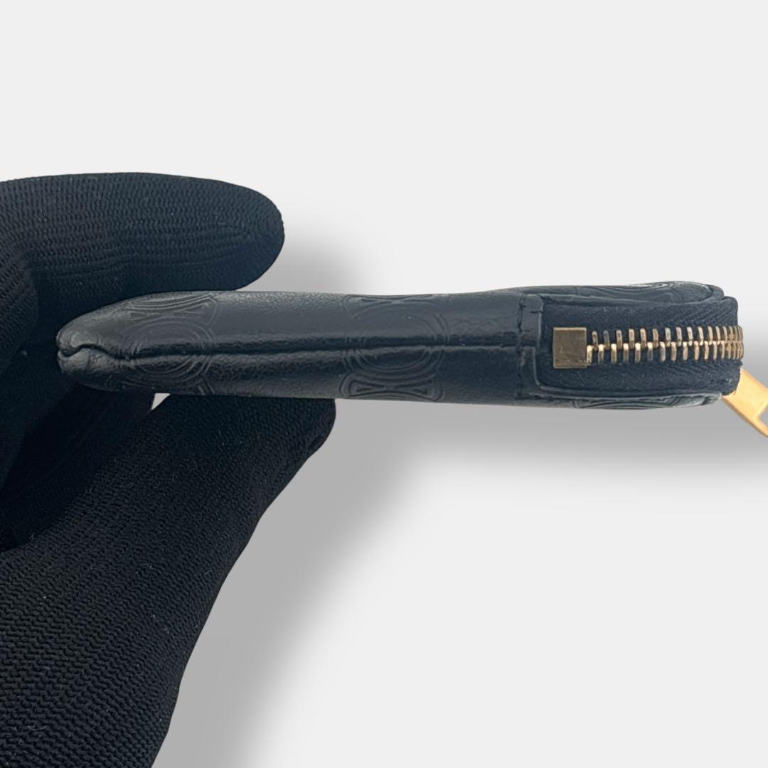 極美品 セリーヌ トリオンフ　フック付き ケース　総柄　ブラック レザー