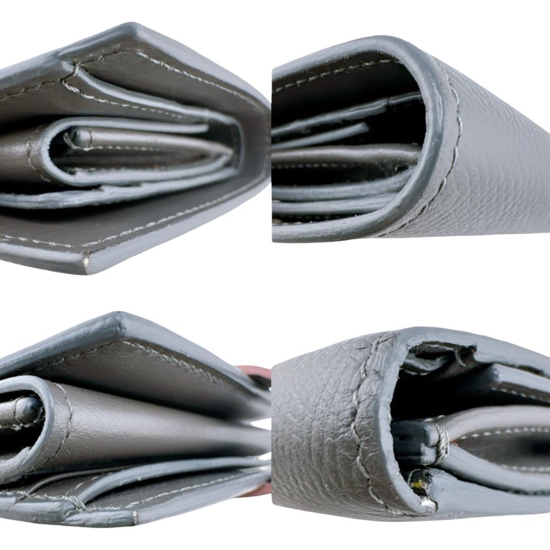 現行　美品　セリーヌ スモールストラップウォレット レザー グレー ピンク