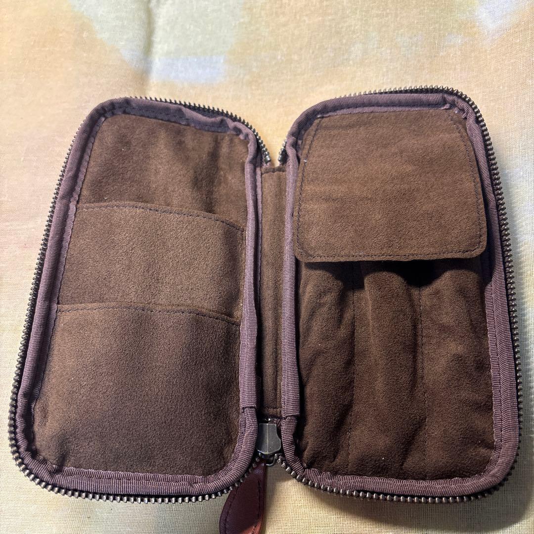 &Liebe 皮革3本差しペンケース ブラウン