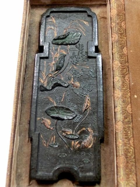 墨■魚戯蓮葉西林光漾遠堤 採蓮發清謳争出越来溪 古墨 老墨 唐墨 古玩 骨董品■