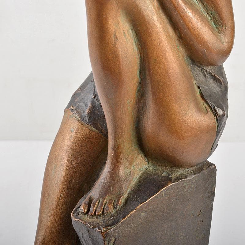 山本眞輔作　ブロンズ像　女性像　新しい暦　約3kg　証付　共箱　U　R7249B