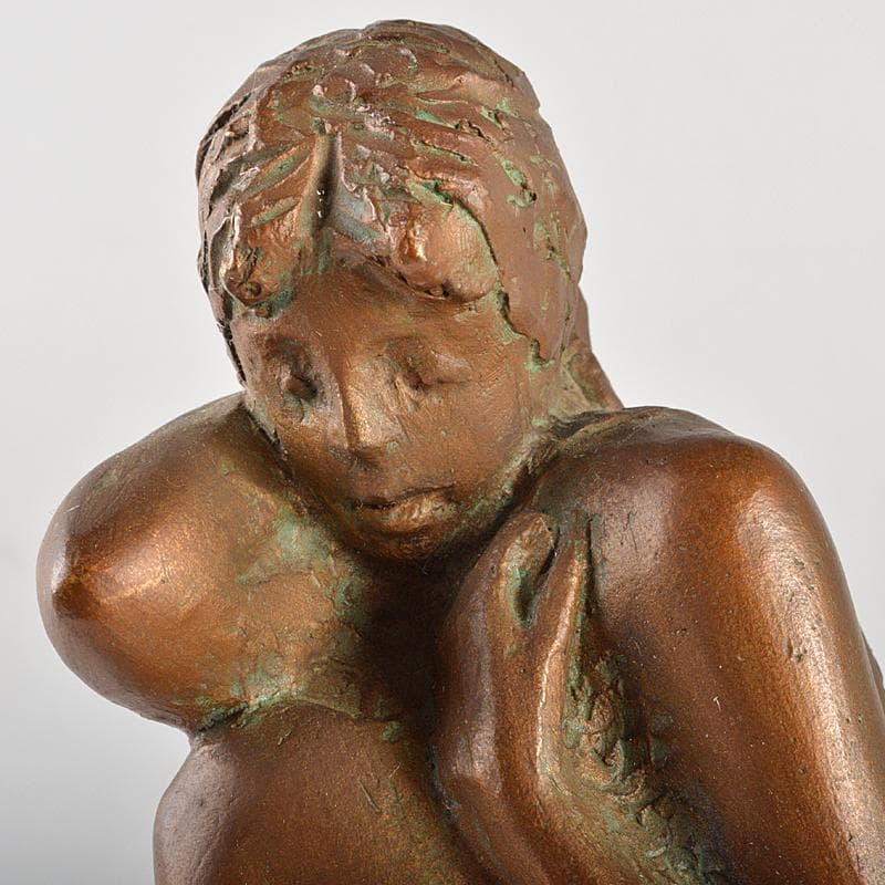 山本眞輔作　ブロンズ像　女性像　新しい暦　約3kg　証付　共箱　U　R7249B