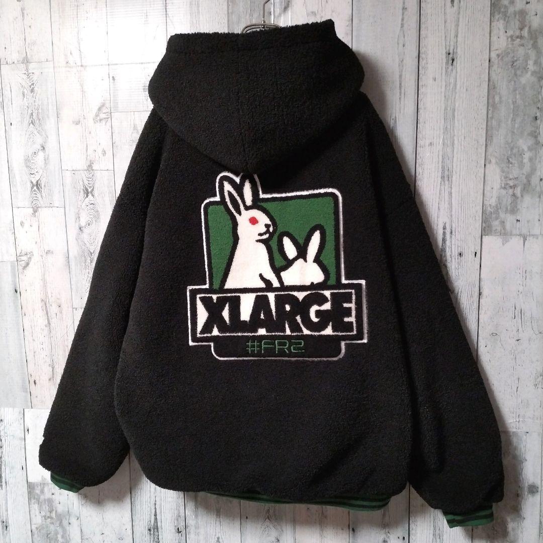 h63【希少XL】FR2×XLARGE　背面パイルロゴ　ハーフジップボアパーカー