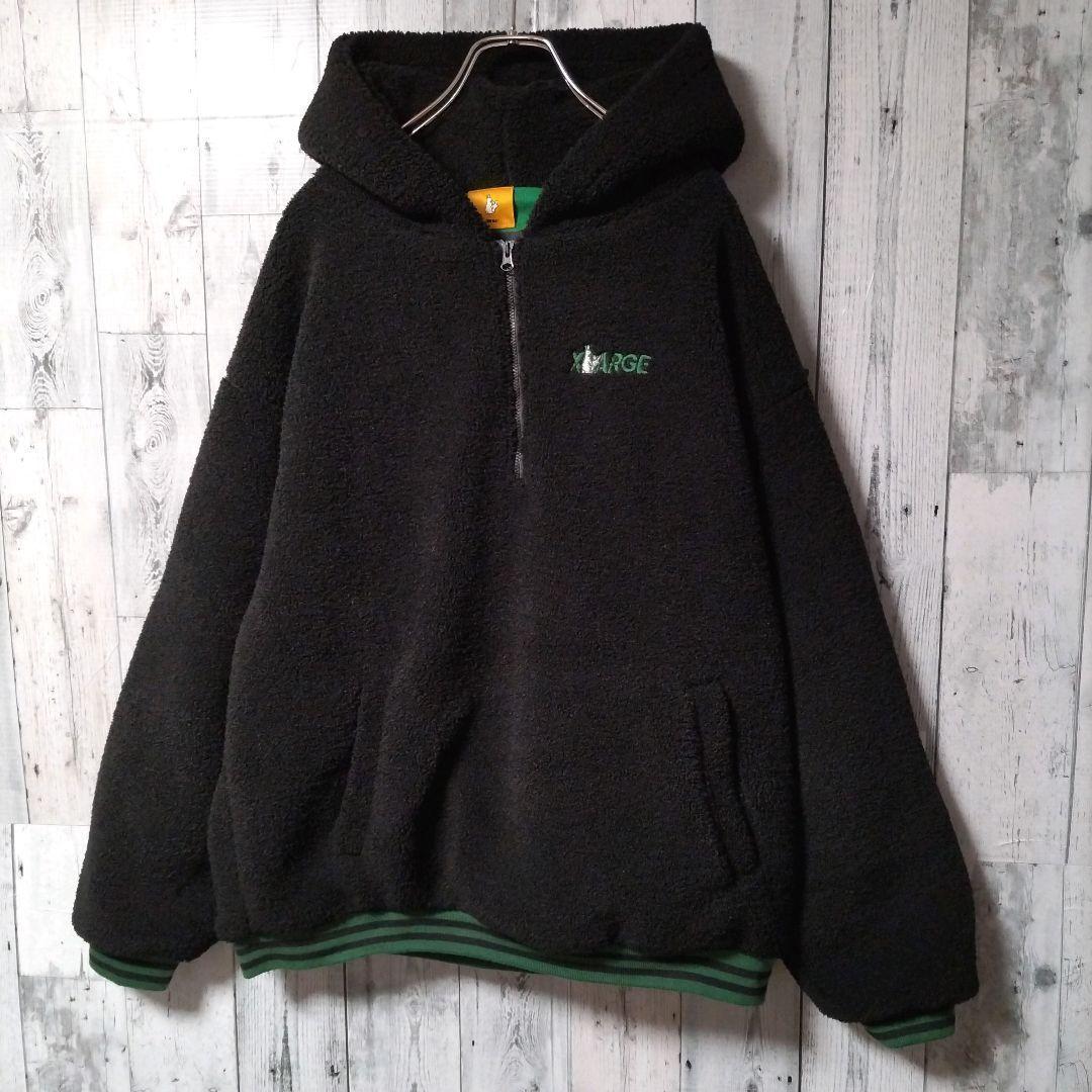 h63【希少XL】FR2×XLARGE　背面パイルロゴ　ハーフジップボアパーカー