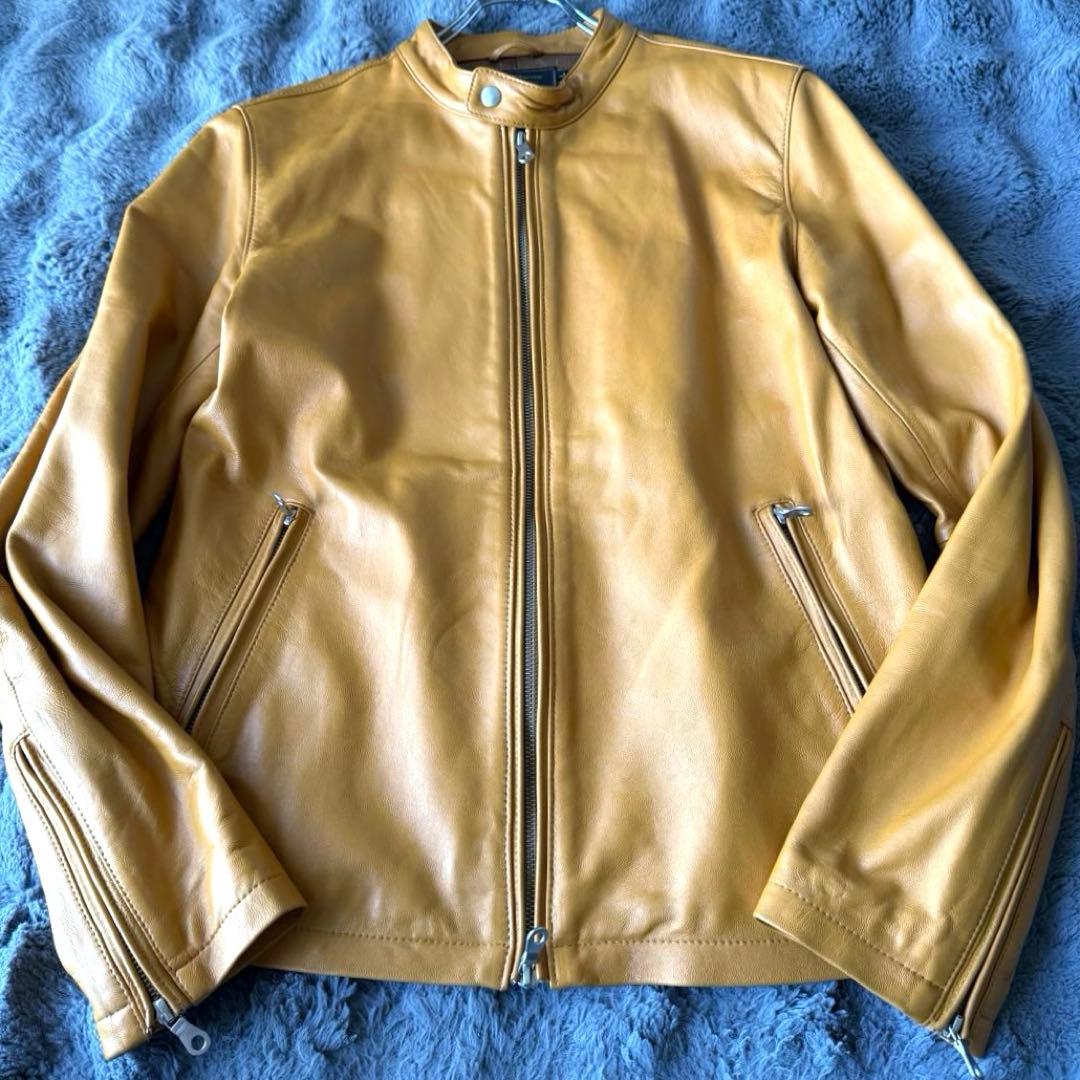33Degrees マスタード シングルライダースジャケット L ラムレザー