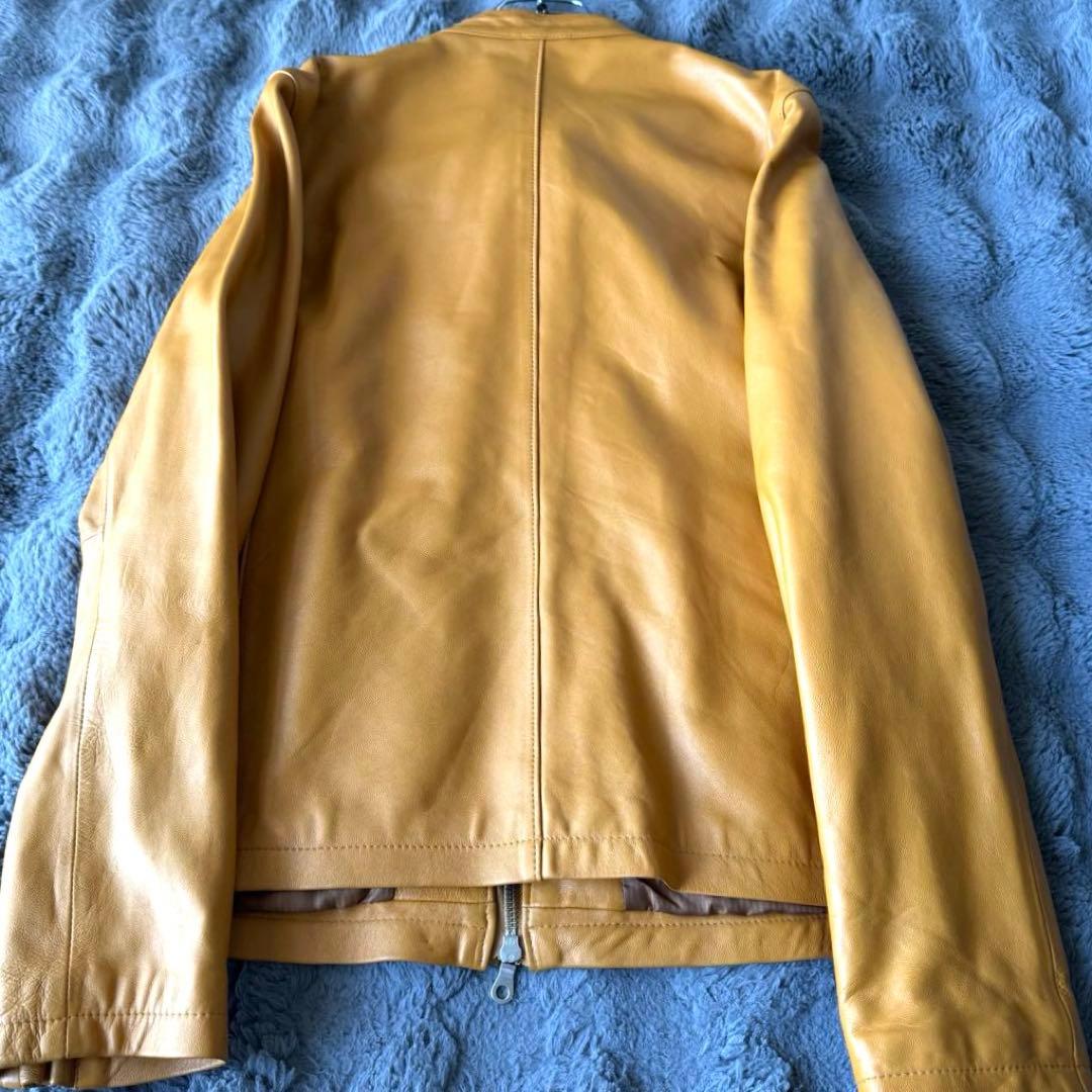 33Degrees マスタード シングルライダースジャケット L ラムレザー