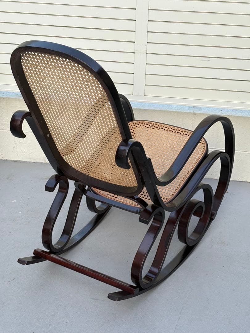 最後新品未使用　ラタン　ロッキングチェア　昭和レトロ　ミッドセンチュリー　曲げ木