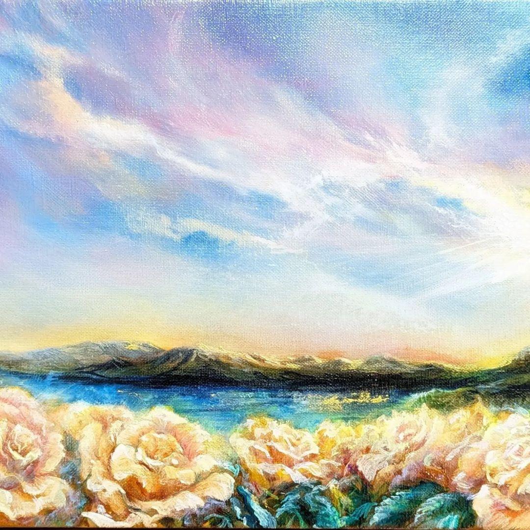 風景画　油絵風景画　一点物真筆painterTMK 朝焼け空　夕焼け空　薔薇絵画
