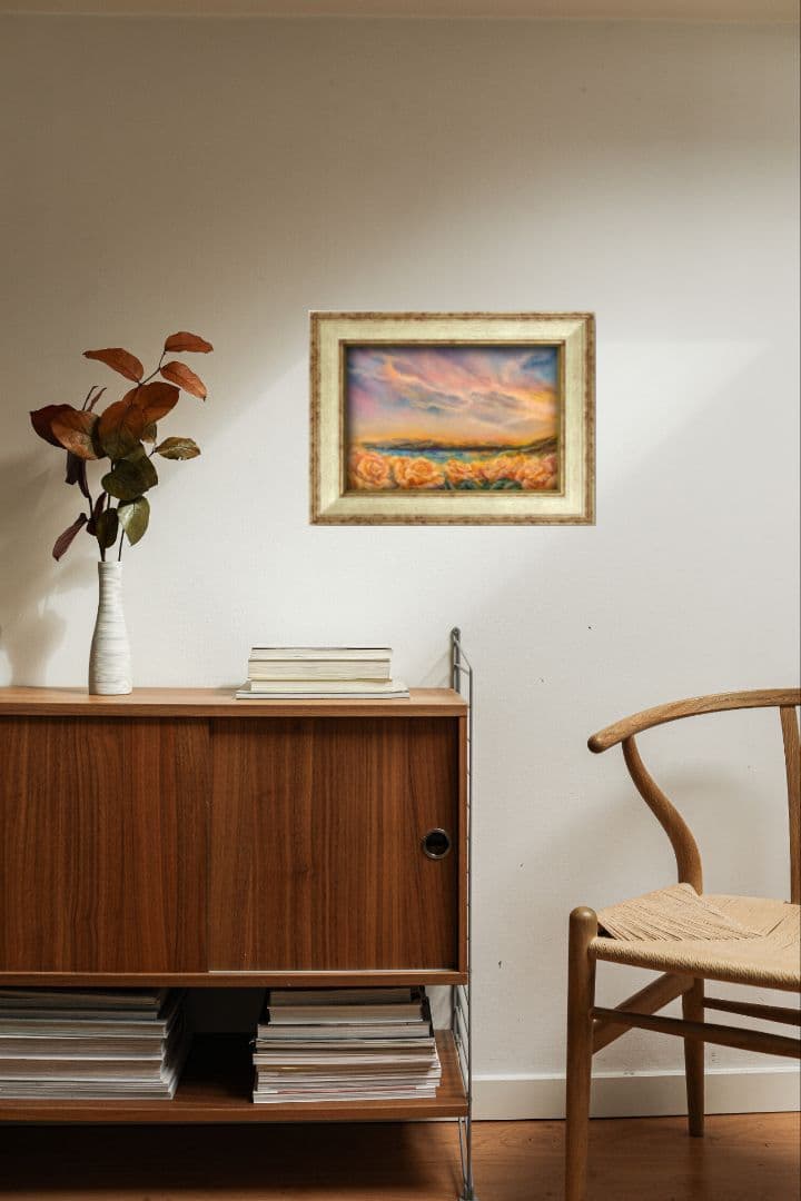 風景画　油絵風景画　一点物真筆painterTMK 朝焼け空　夕焼け空　薔薇絵画