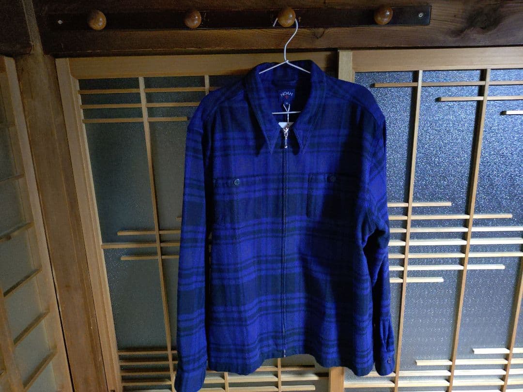 希少XL　NOAH ヘビーウエストジップアップフランネルシャツジャケット　ブルー