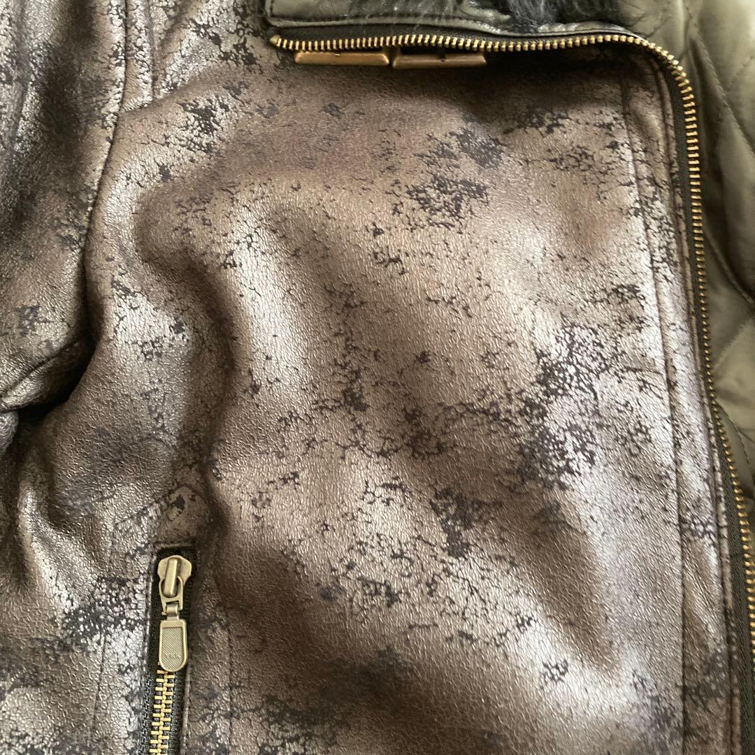 トルネードマート　ヴィンテージ加工クラック柄フェイクレザーファーブルゾン