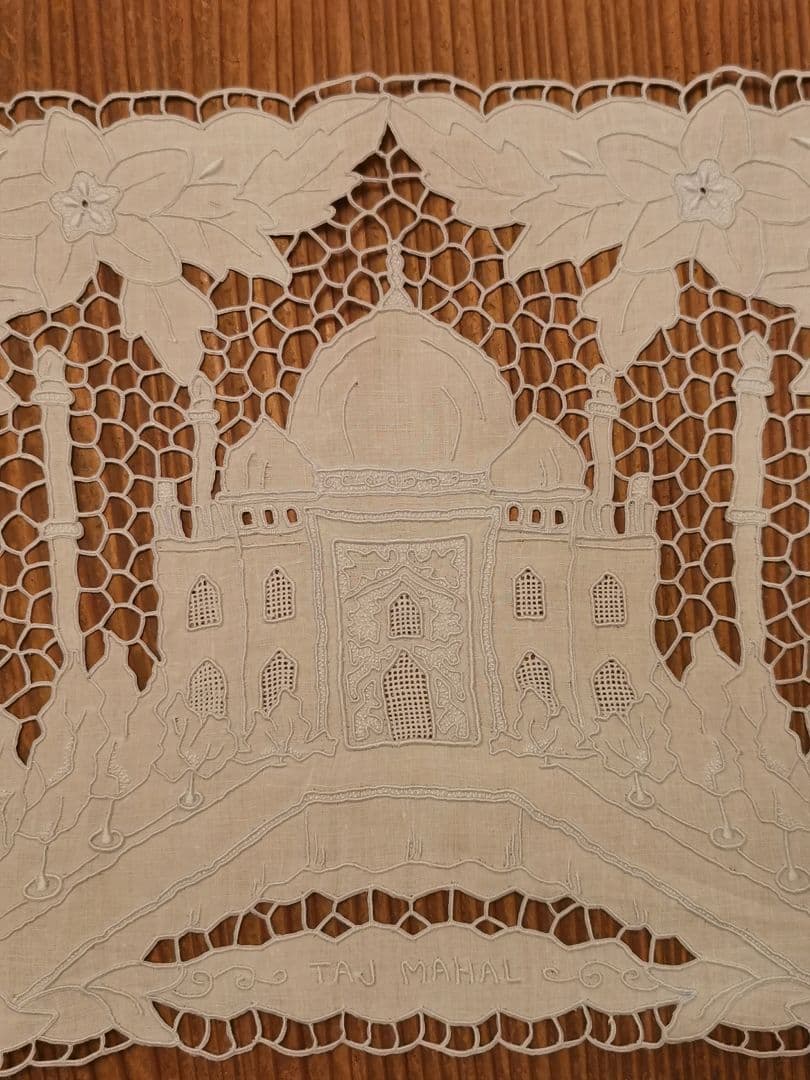 アンティークレース刺繍ランナー タージ・マハル ミュージアムピース 美術館所蔵級