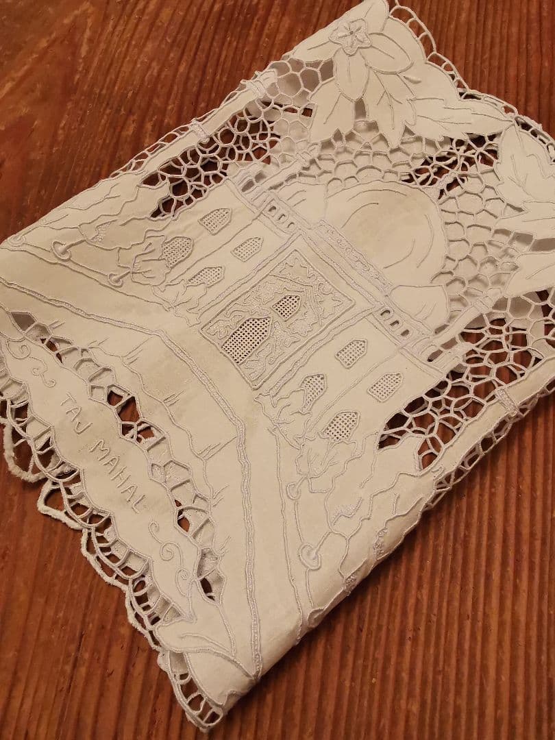 アンティークレース刺繍ランナー タージ・マハル ミュージアムピース 美術館所蔵級