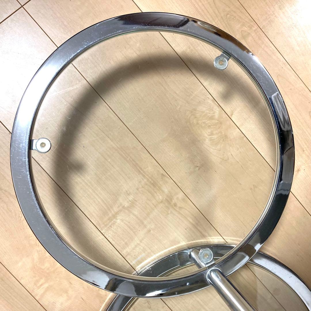 ミッドセンチュリー ラウンドテーブル 4段 丸型 北欧 ビンテージ 強化ガラス