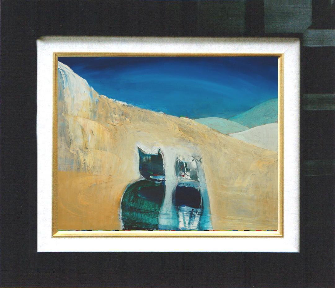 油絵 菅家令子 絵 絵画インテリア額付(青緑＋金色の枠) F6-071019 猫