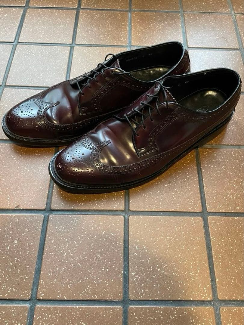 FLORSHEIM バーガンディ ガラスレザー ウィングチップシューズ