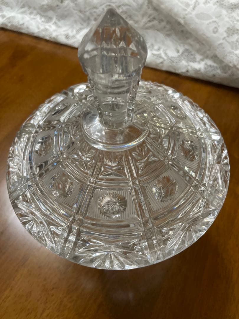 クリスタルカットガラス　キャニスター　脚付き　西ドイツ製　たのめる便利用
