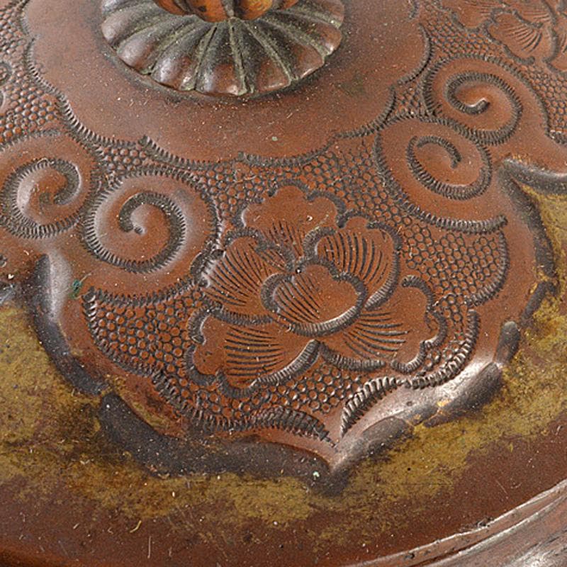 煎茶道具　銅製鎚起　花文　湯沸し　水次　薬缶　M　R6809