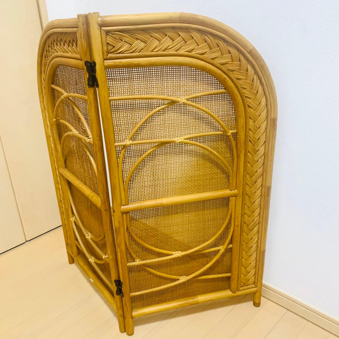 【希少】 籐 ラタン ロータイプ パーテーション 2連 折りたたみ 衝立 アーチ