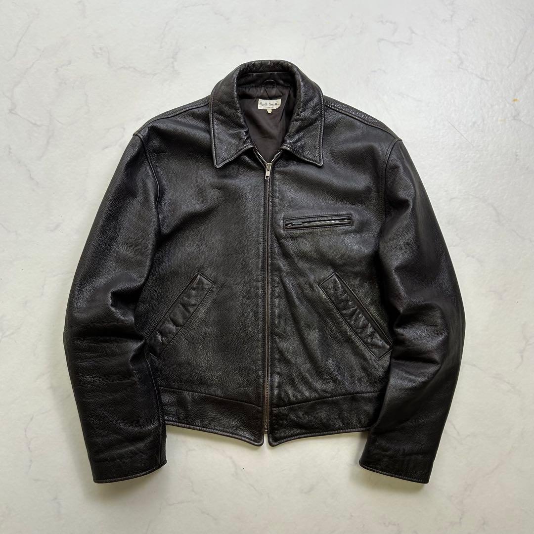 ポールスミス レザー トラッカージャケット 牛革 ブラウン系 L