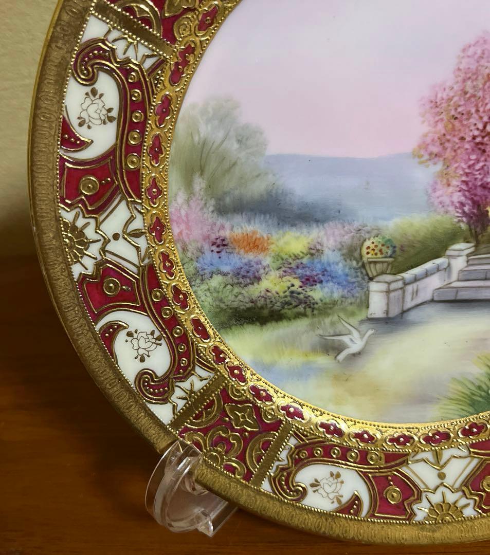 オールドノリタケ マルキ印　金盛り　風景花鳥文皿 里帰り　アンティーク