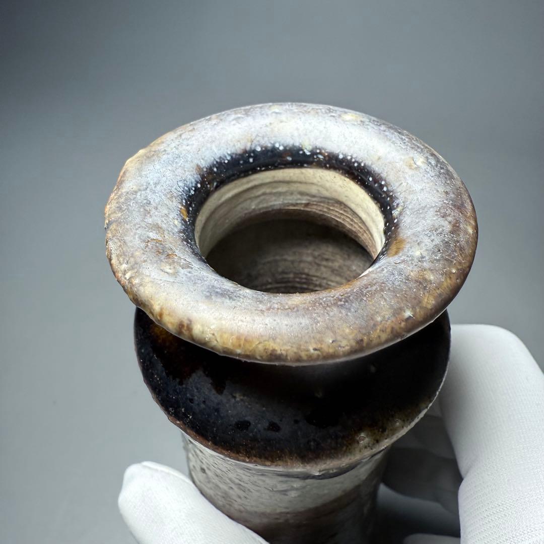 古唐津　花生　共箱　古美術　枯れの美　釉薬の流れ　19cm　蒐集家放出品